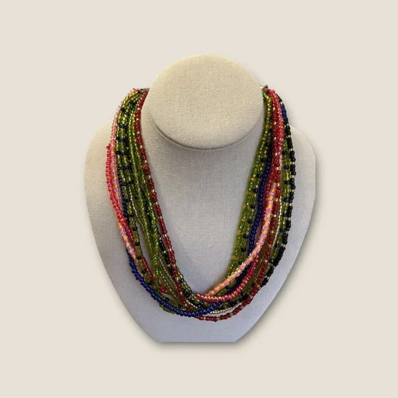 Multi Strand Multi Colored Vintage Beaded Sterling Necklace - Picture 3 of 6
